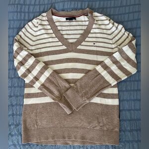 Tommy Hilfiger V-Neck Sweater in Brown - Cream Stripes. Brand new, never used